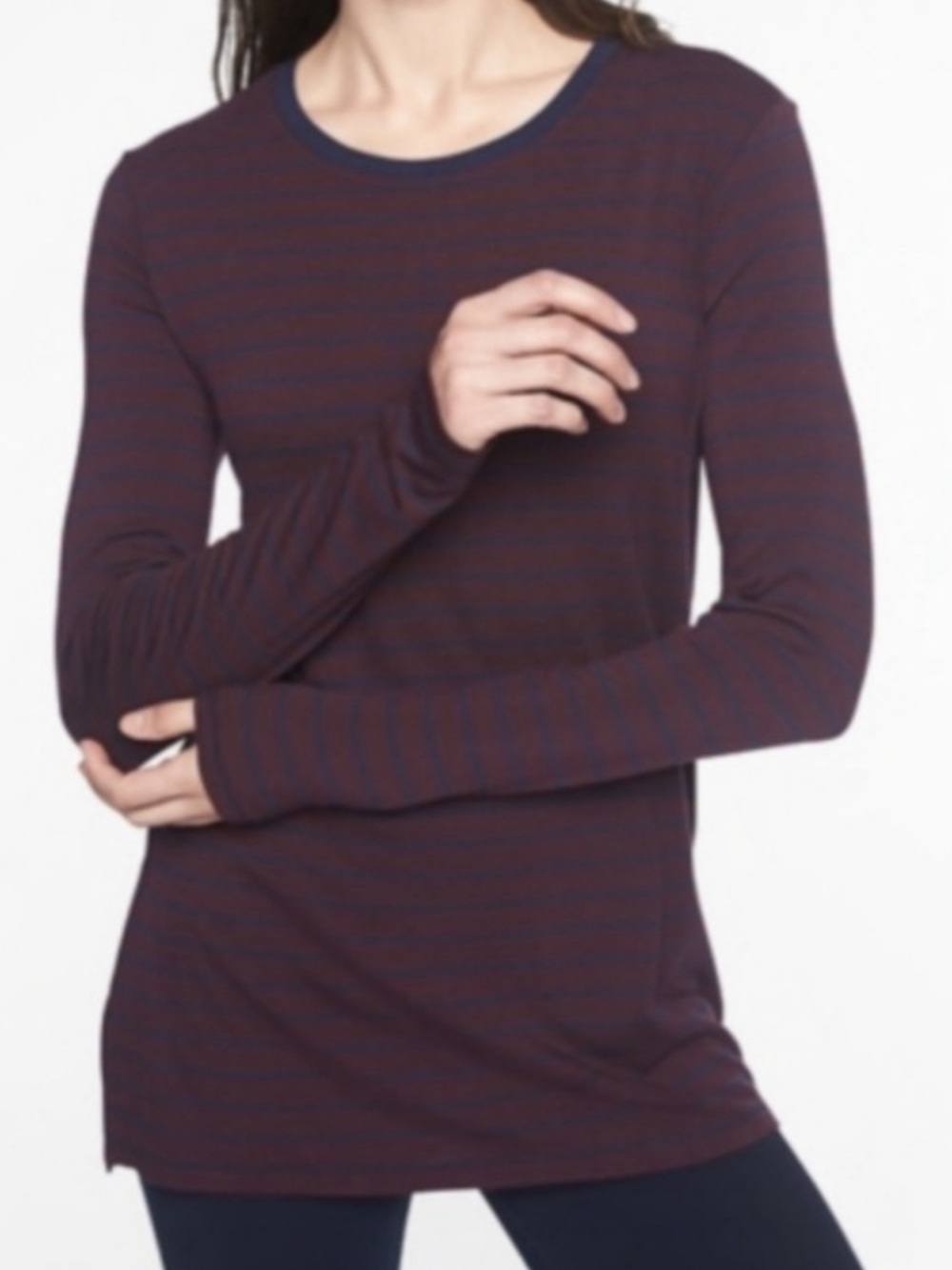 ATHLETA Long Sleeve Threadlight Stripe Layering Top